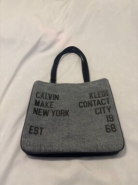 Calvin Klein Denim Tessa Slim Tote shoulder Bag Magnetic Snap Logo Medium NWT